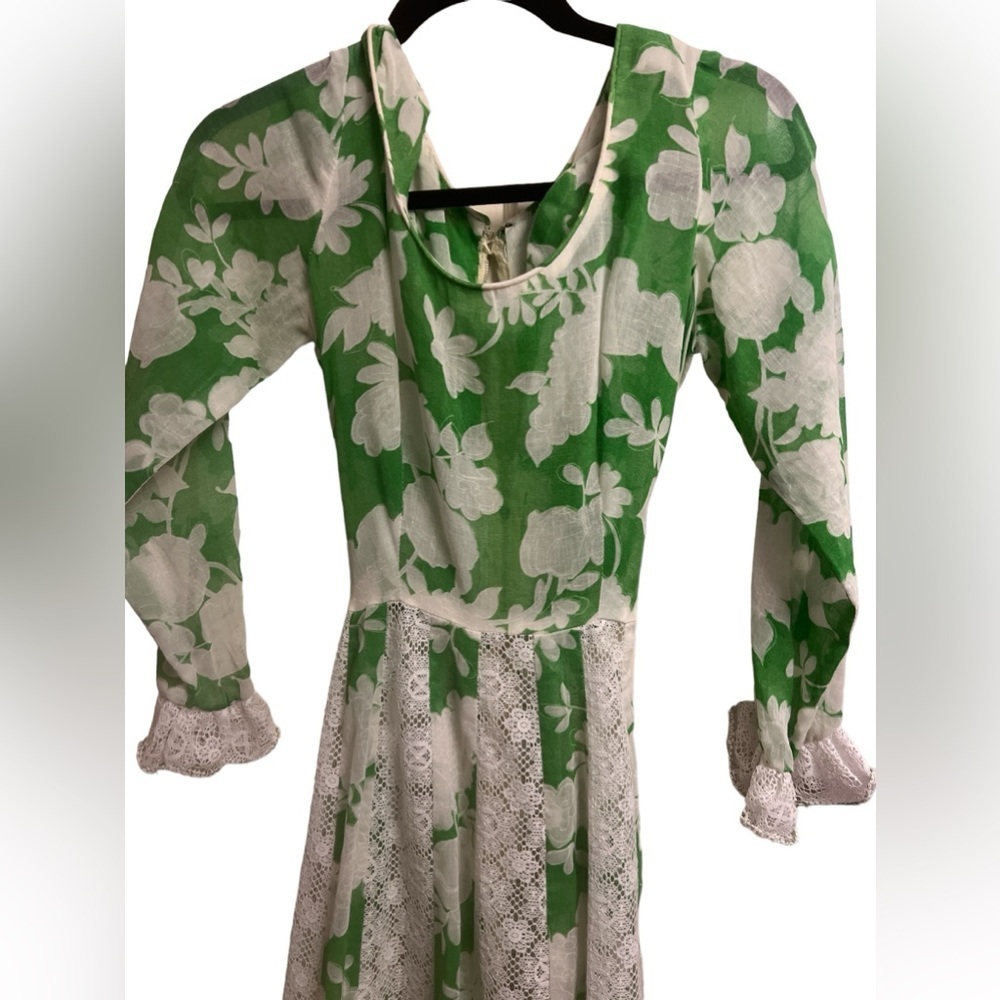 Vintage Green floral lacy  maxi beach dress, Sz sm-m - Picture 2 of 4